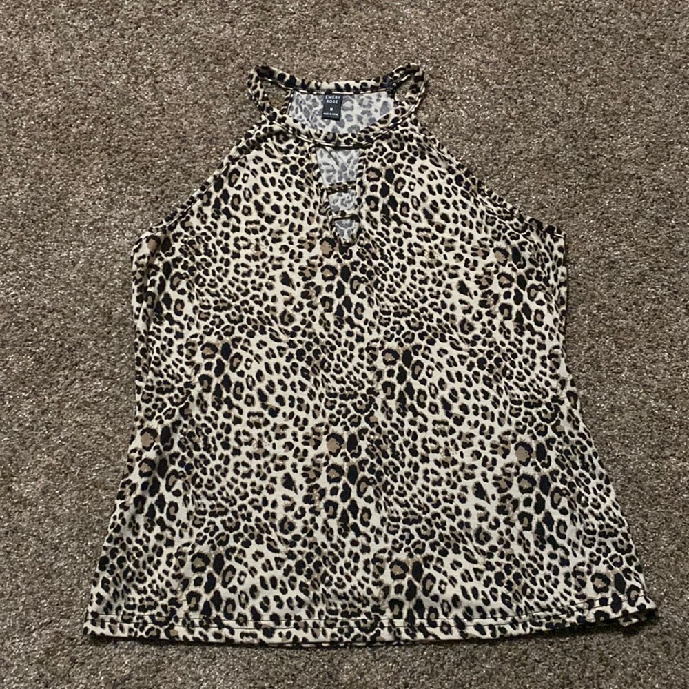 Leopard Print High-Neck Keyhole Tank Top